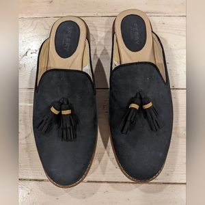 NWOT Sperry Black Suede Penny Loafer Slides Size 8